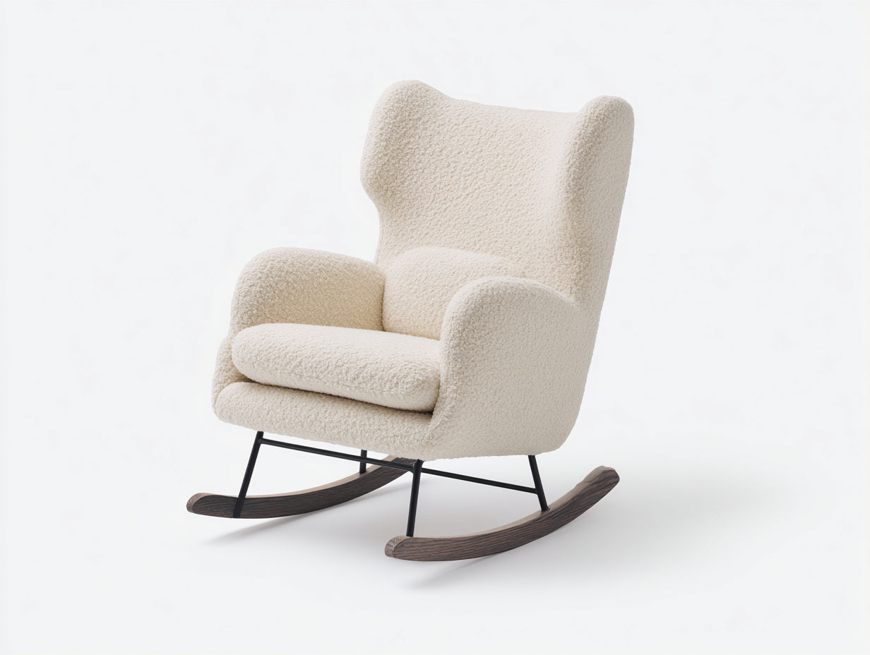 Mecedoras tapizado bouclé 82x92x104 cm beige para salón - diseño envolvente de respaldo alto