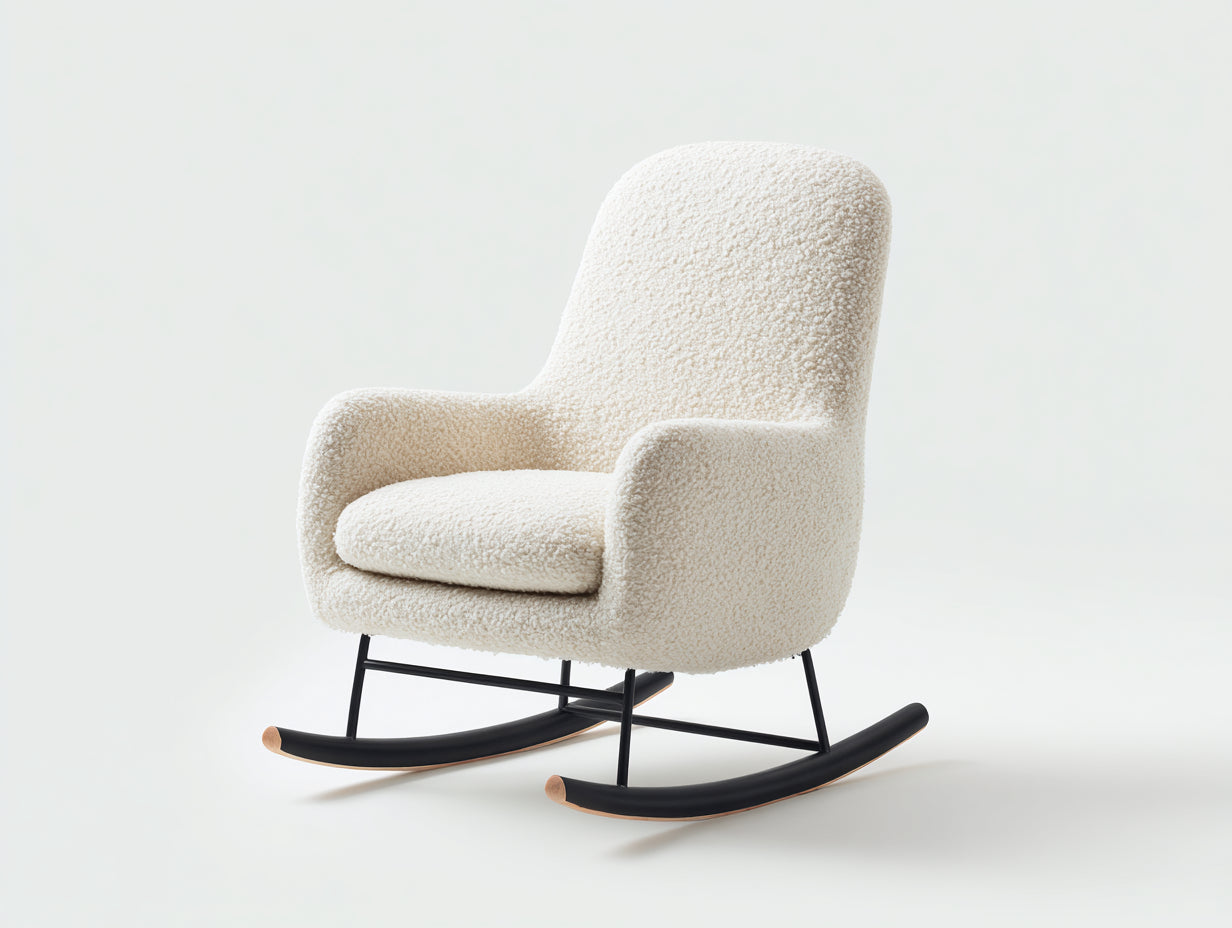 Mecedoras de borreguito 86x72x93 cm - beige y metal negro - estilo moderno