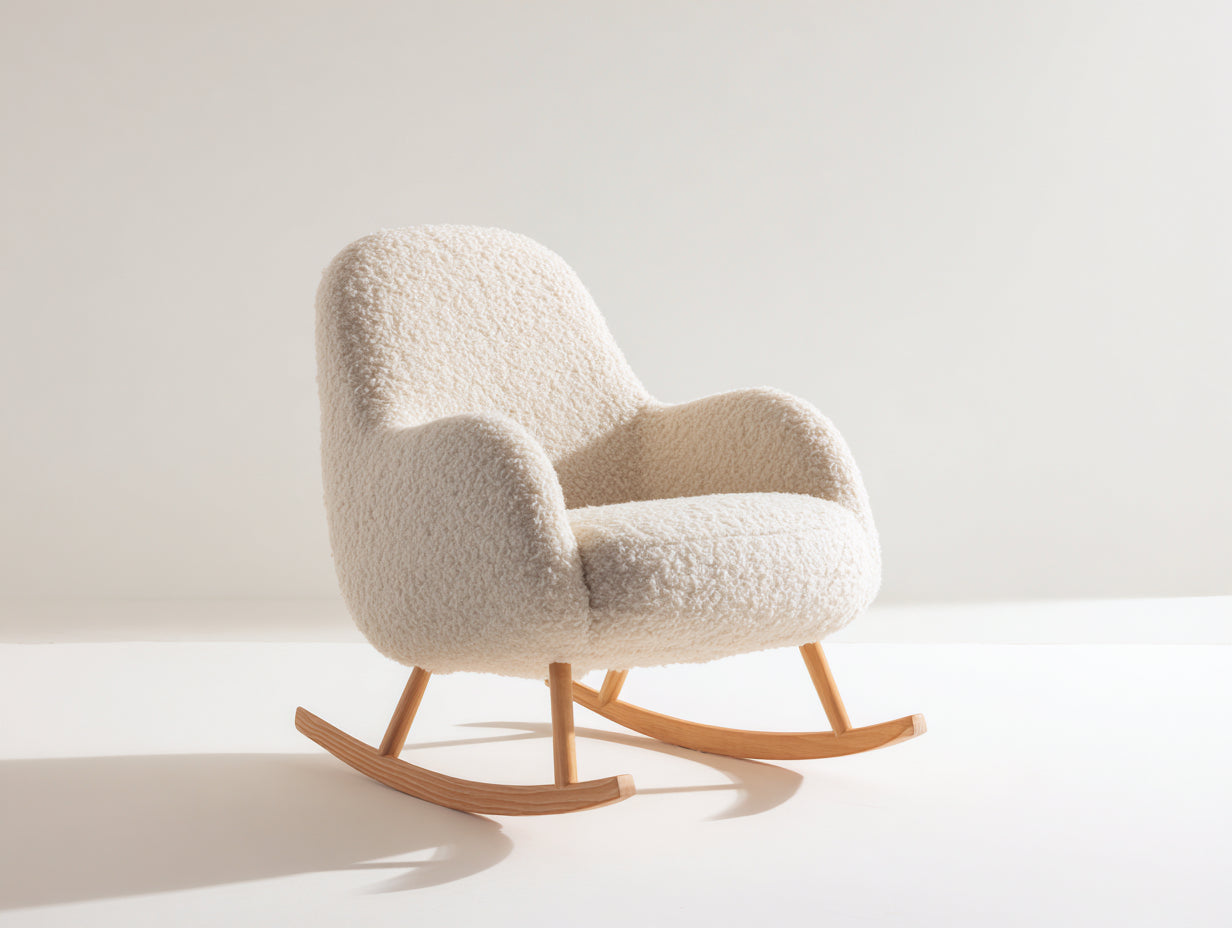 Mecedoras tapizado bouclé 74x86x88 cm beige para salón - diseño compacto con base de madera natural