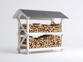 Leñero de exterior madera 170x55x155 cm blanco y gris para jardín - diseño con cubierta inclinada