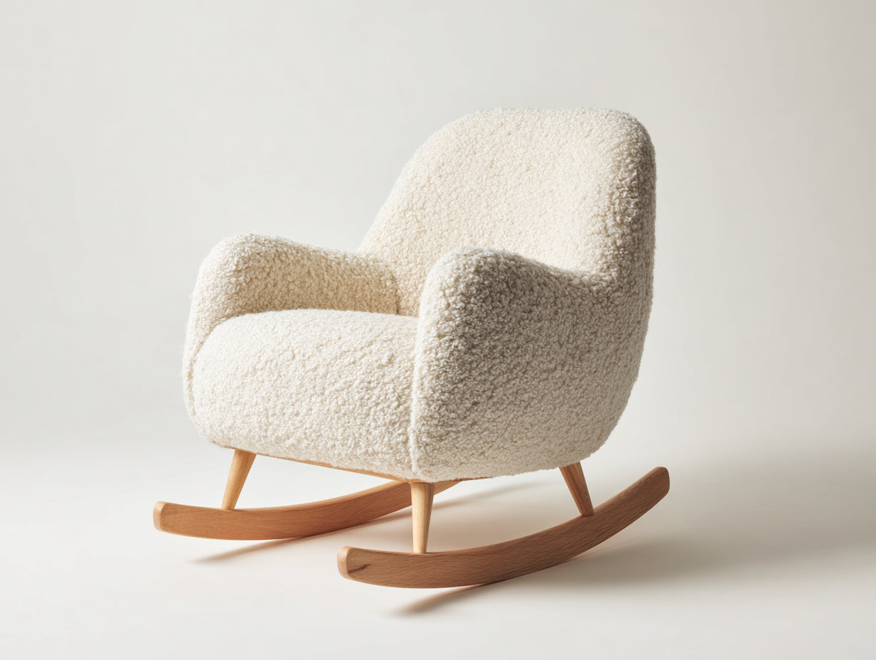 Mecedoras de borreguito 84x75x91 cm - beige y madera natural - estilo nórdico