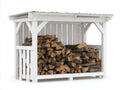 Leñero de exterior madera 180x60x165 cm blanco para jardín - diseño con cubierta protectora
