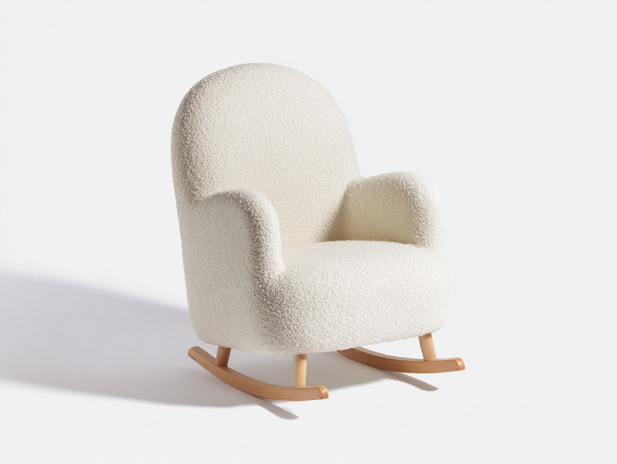 Mecedoras de tela borreguillo y madera 70x84x98 cm - beige-natural - diseño moderno con reposabrazos