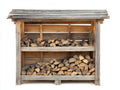 Leñero de exterior madera 150x45x140 cm marrón para jardín - diseño rústico con cubierta