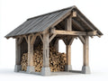 Leñero de exterior 240x160x220 cm - madera rústica y base de hormigón - diseño cubierto para jardín