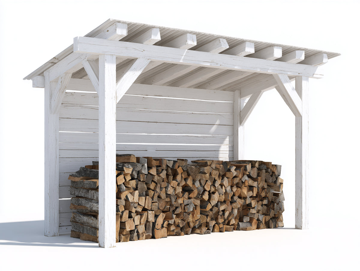 Leñero de exterior de madera 200x75x170 cm - blanco - diseño rústico para jardín