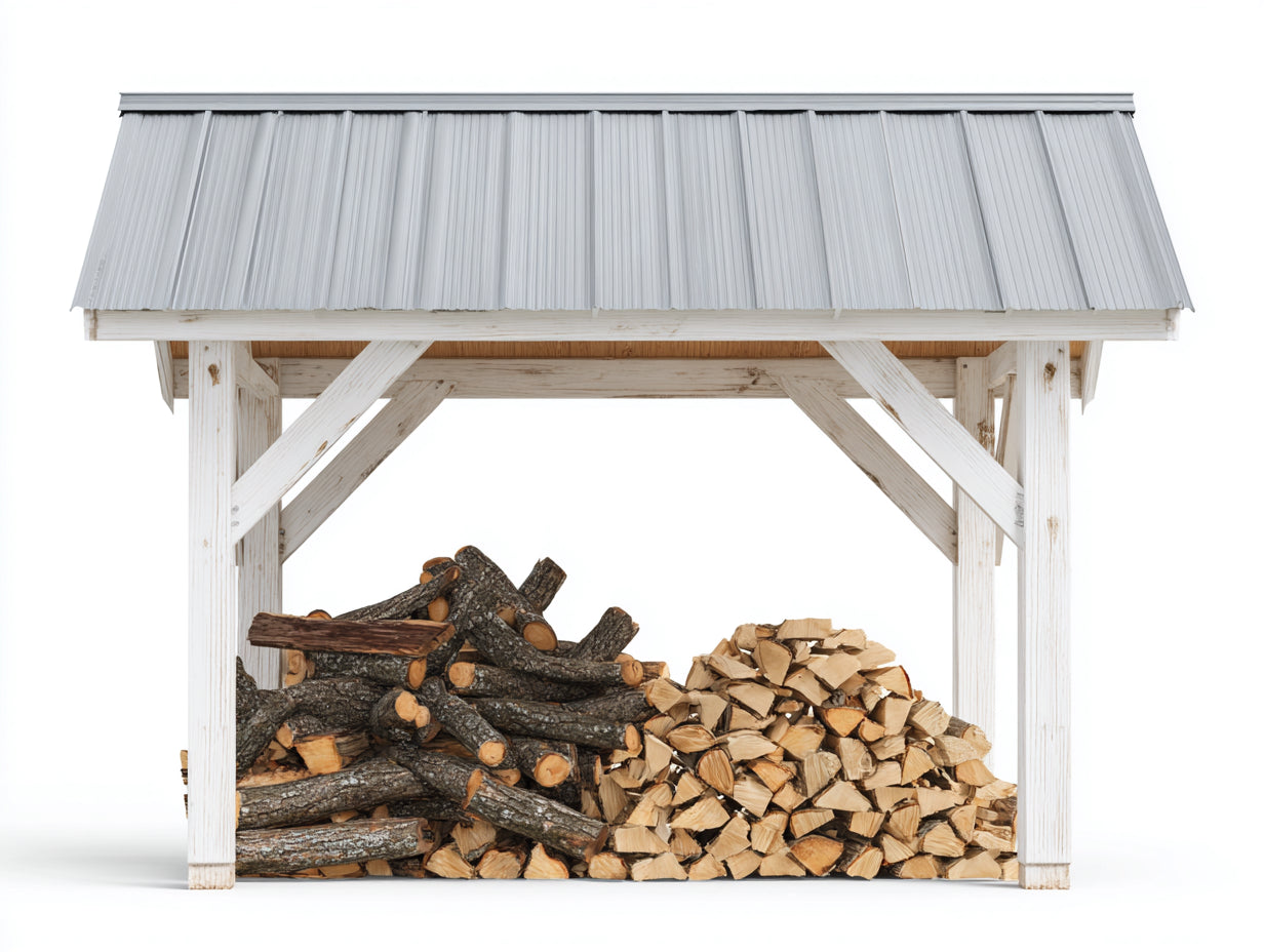 Leñero de exterior de madera 190x70x155 cm - blanco-gris - diseño rústico para jardín