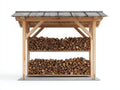 Leñero de exterior de madera 220x60x210 cm - natural-gris - diseño rústico con techo