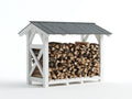 Leñero de exterior de madera 180x70x190 cm - blanco-gris - diseño clásico con techo inclinado