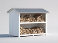 Leñero de exterior de madera 185x68x168 cm - blanco-gris - diseño rústico para jardín
