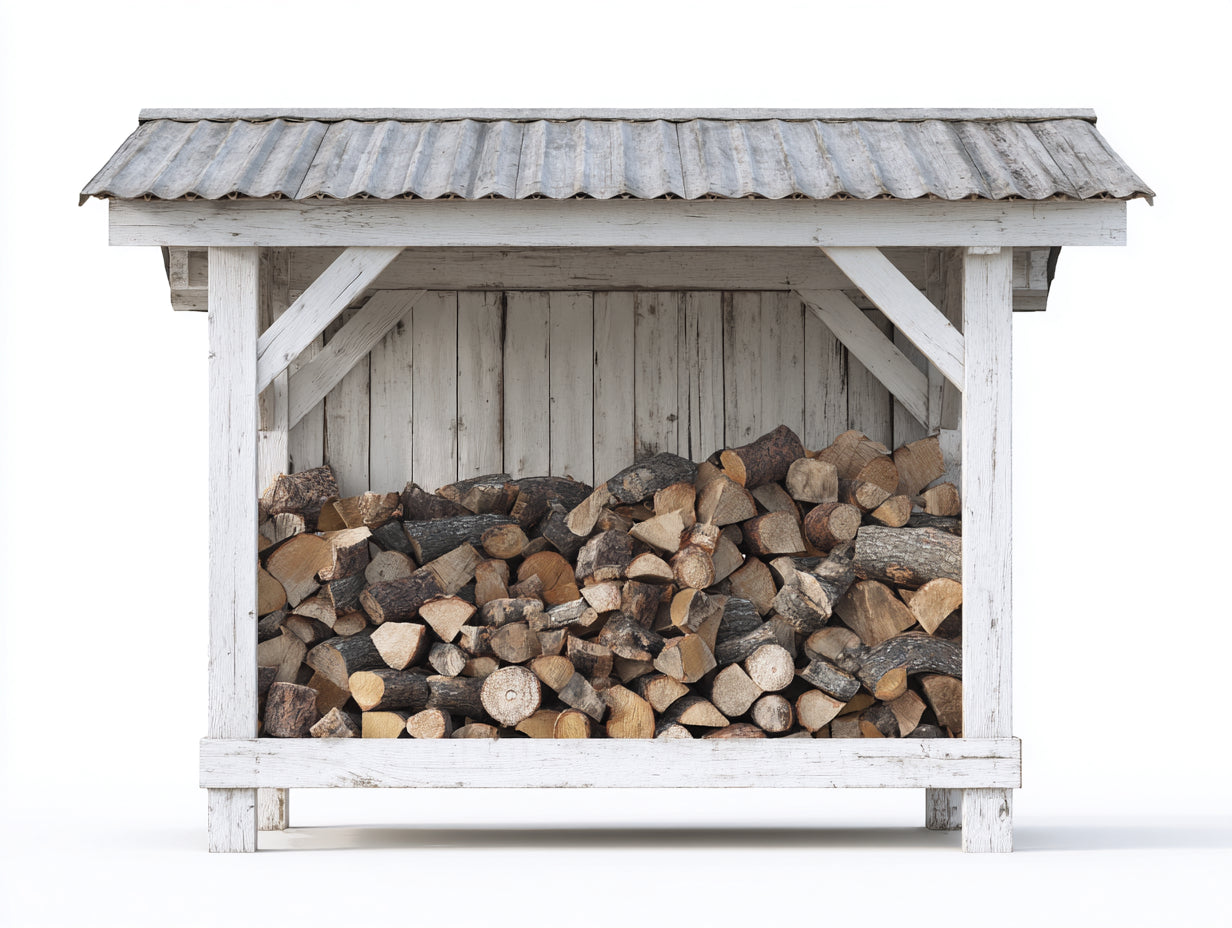 Leñero de exterior de madera 180x60x160 cm - blanco - diseño rústico para jardín