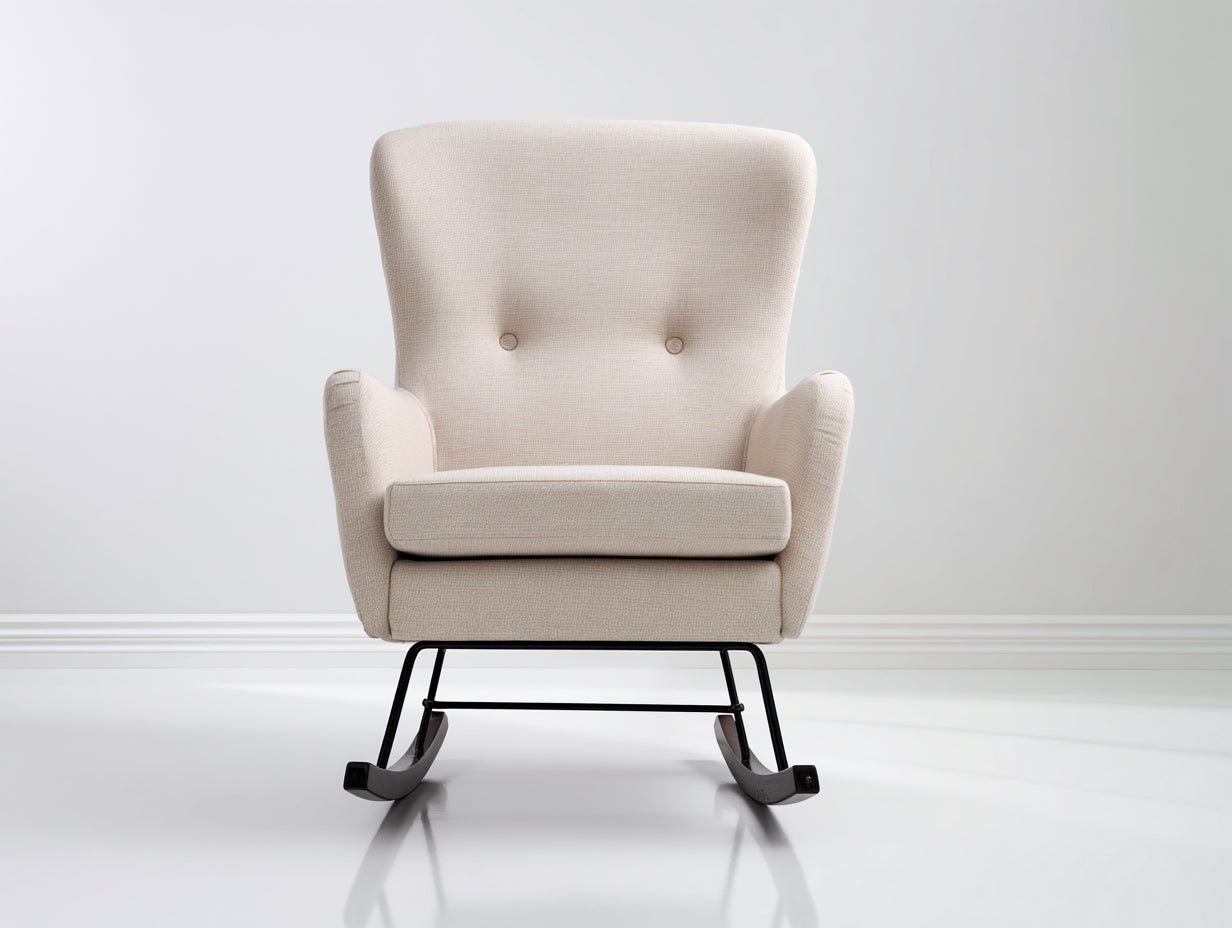 Mecedoras 75x88x105 cm - tela beige y base metálica negra - diseño clásico para salón