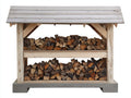 Leñero de exterior de madera 180x60x150 cm - blanco-natural-gris - diseño rústico con tejado